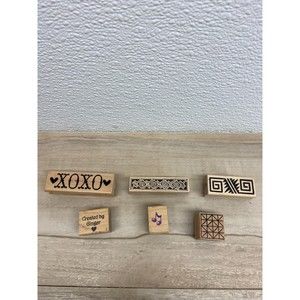 Mixed Brands Set Of 6 Wood Mounted Rubber Stamps Art Words